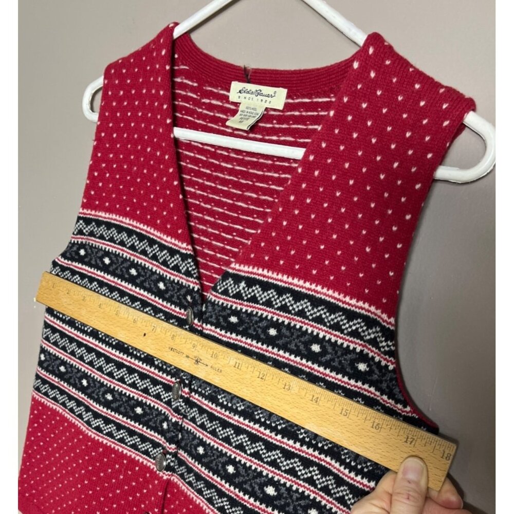 Eddie Bauer Wool Vest Fairisle Knit Red Vtg Heritage Equestrian Academia Wom XS - Picture 8 of 12